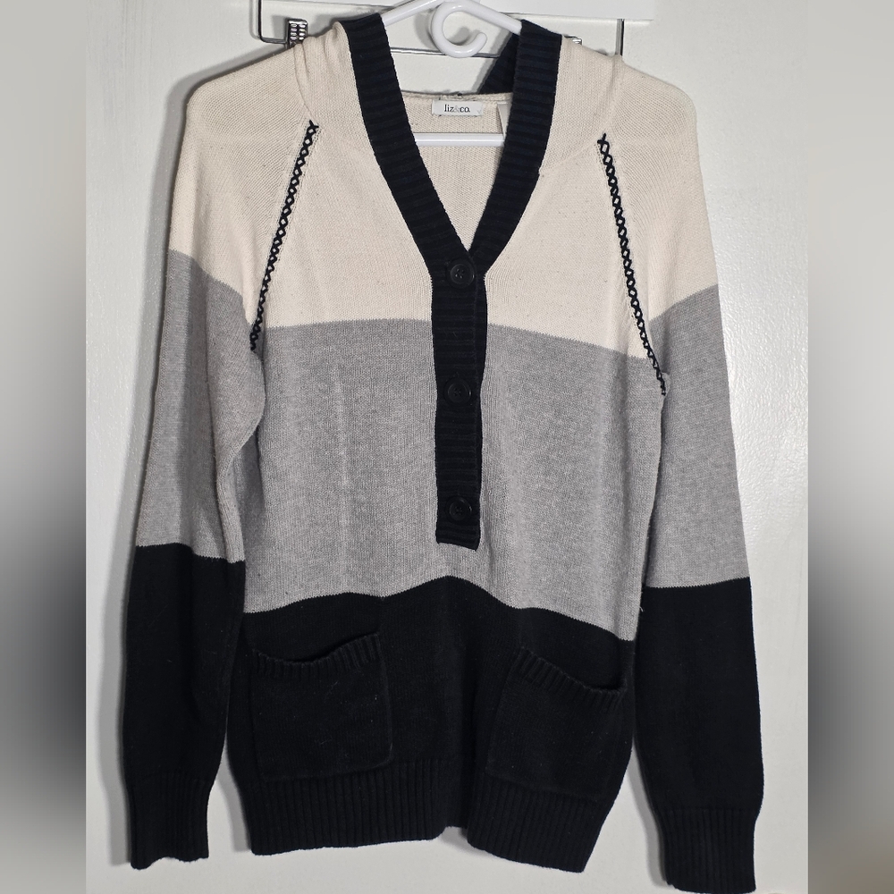 liz & co. Black and Gray Cardigan Sweater